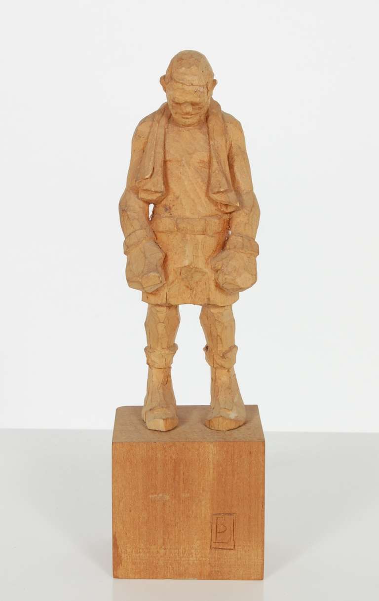 Bud Odell Pugilist-Carved Wood Figure In Excellent Condition In San Francisco, CA