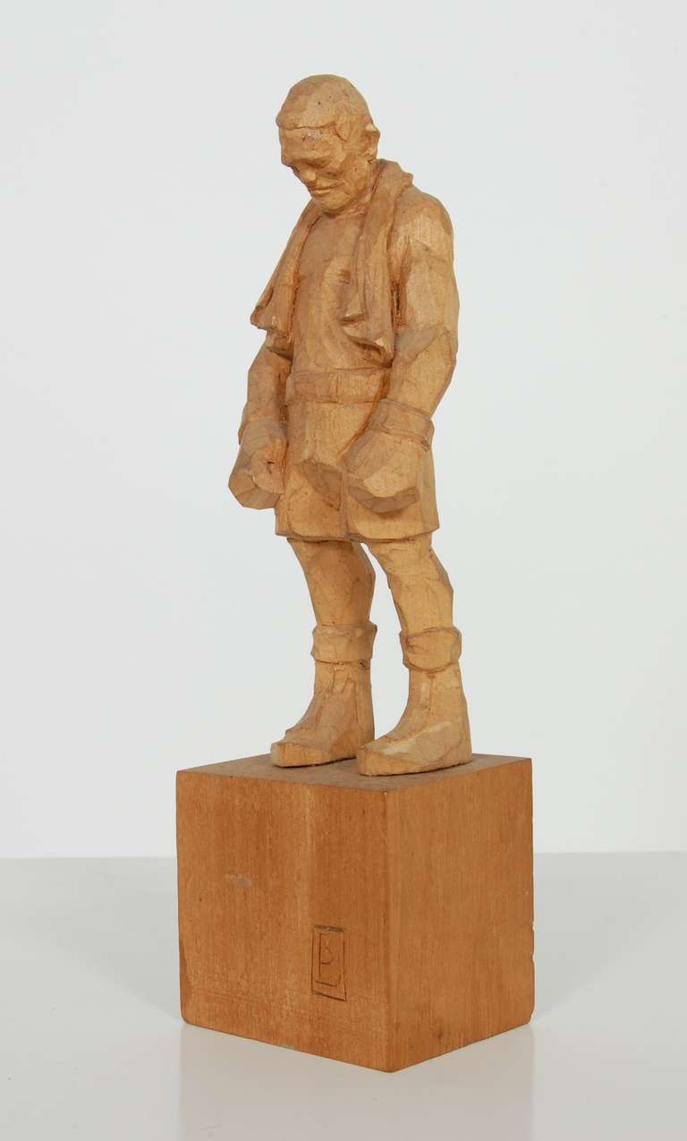 American Bud Odell Pugilist-Carved Wood Figure