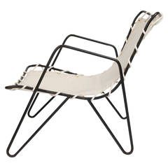 Vintage Modernist Iron and Canvas Patio Lounge Chair