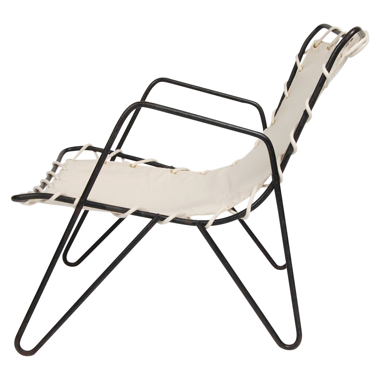 Modernist Iron and Canvas Patio Lounge Chair