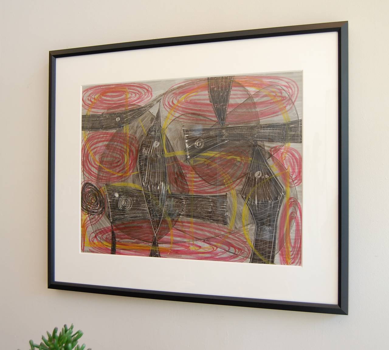 California artist Milton Cavagnaro's (1913-1993) abstract in Gouache #2 from his 1948 solo show at the California Palace of the Legion of Honor in San Francisco. Cavagnaro attended the College of Arts and Crafts from 1930 to1934 and was an