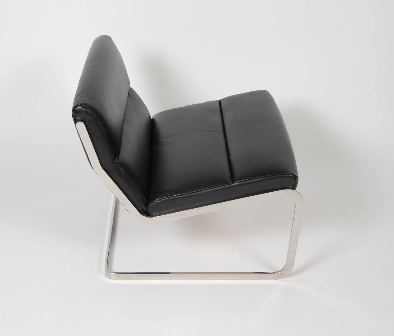 Mid-Century Modern Leather and Stainless Steel Cantilever Lounge Chair, 1960s