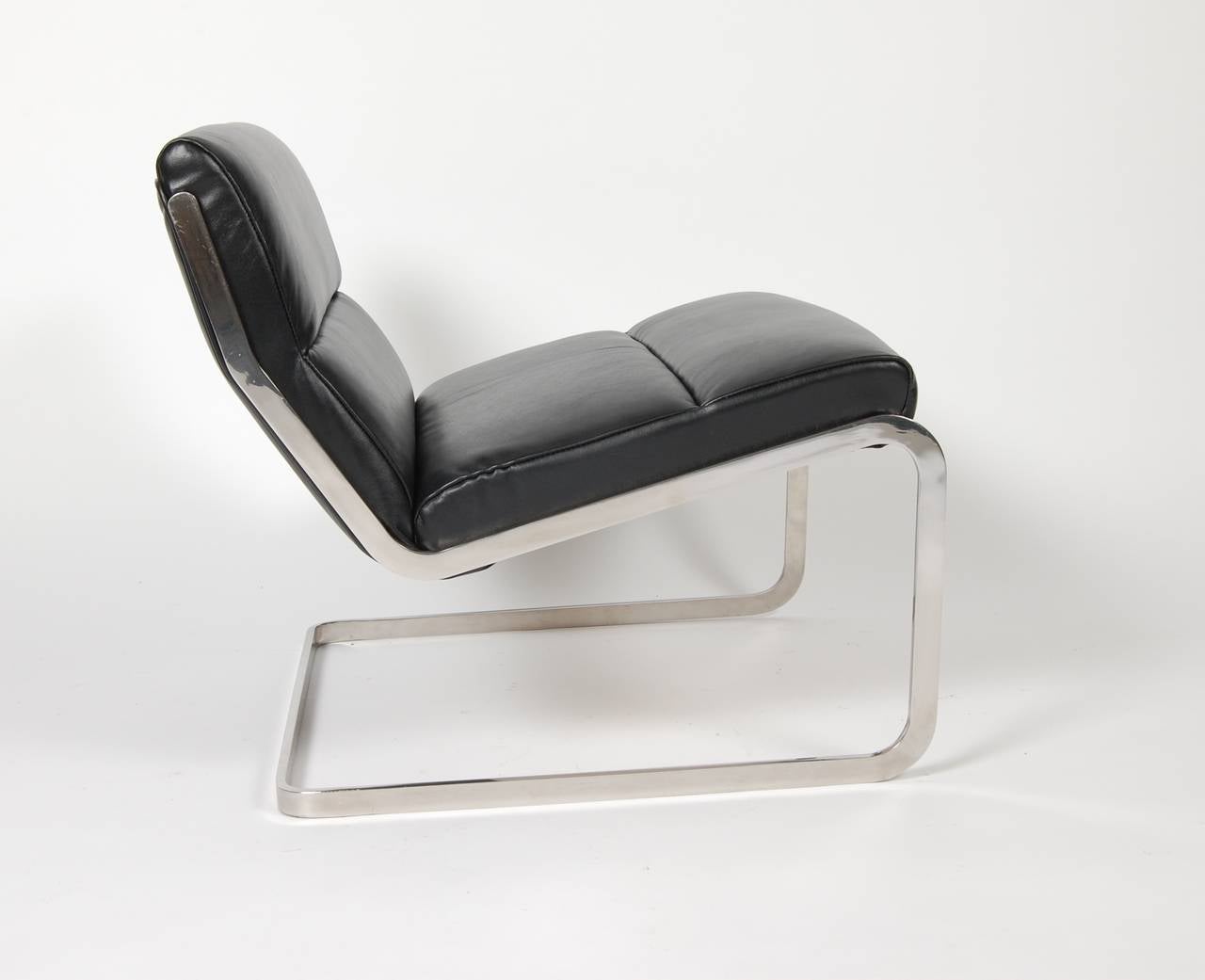 Swiss Leather and Stainless Steel Cantilever Lounge Chair, 1960s