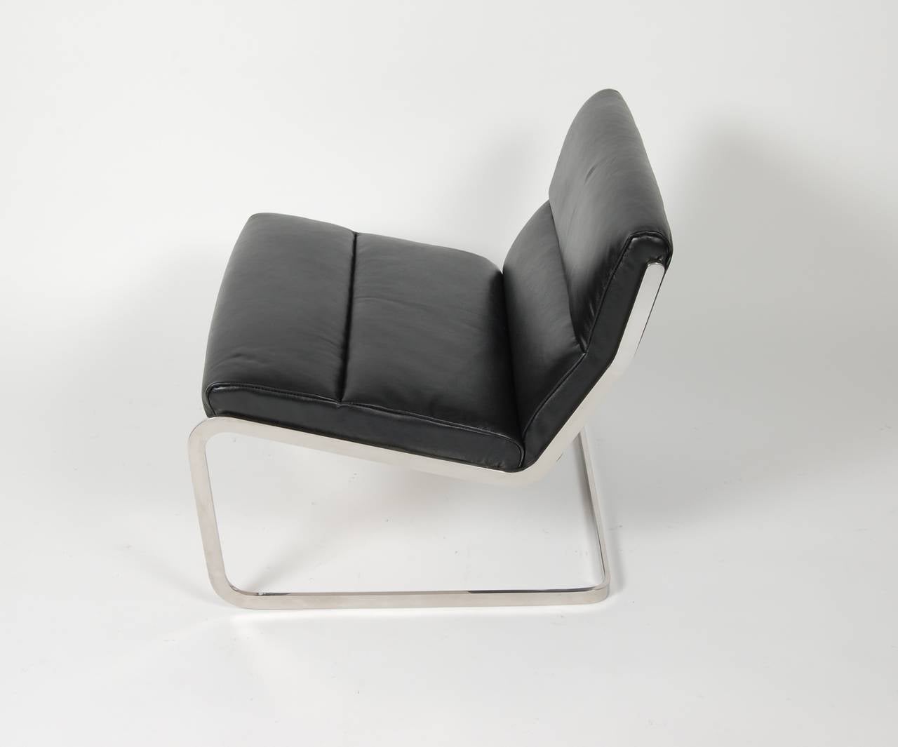 Other Leather and Stainless Steel Cantilever Lounge Chair, 1960s