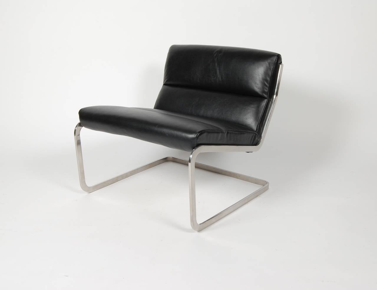 Leather and Stainless Steel Cantilever Lounge Chair, 1960s 1