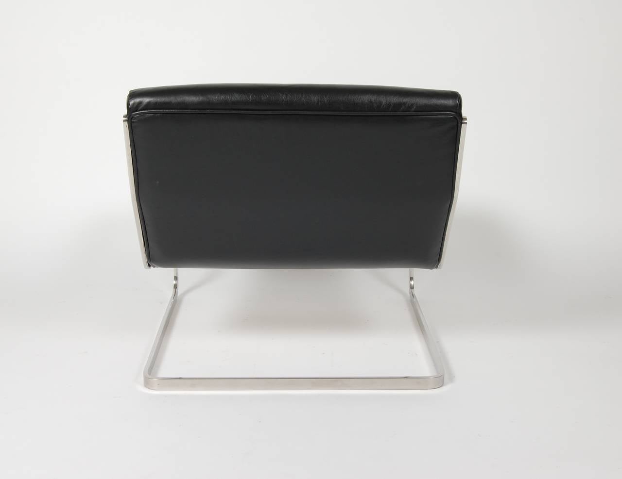 Mid-20th Century Leather and Stainless Steel Cantilever Lounge Chair, 1960s