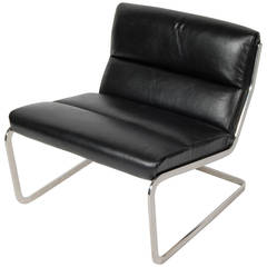 Leather and Stainless Steel Cantilever Lounge Chair, 1960s