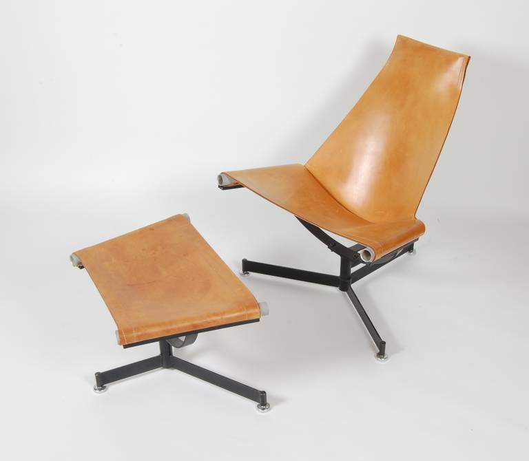 Max Jules Gottschalk (1909-2005) lounge and ottoman, a iconic design from his portfolio. This chair can be adjusted via a series allen screws for angle and pitch at the base. A very interesting approach to seating, with great attention to both style