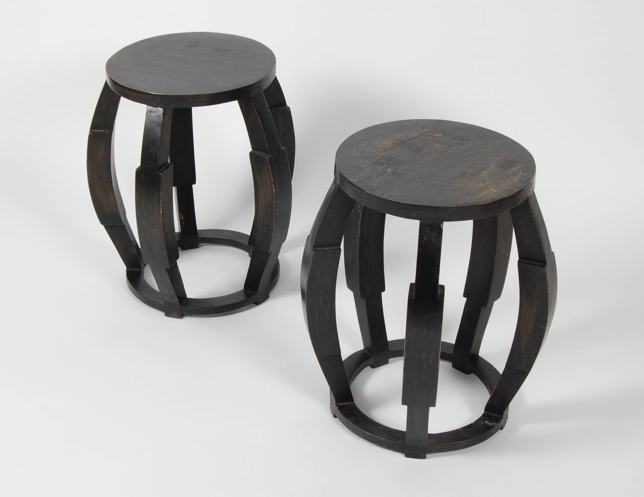 Pair of Woodern Asian Drum Stools / Side Tables