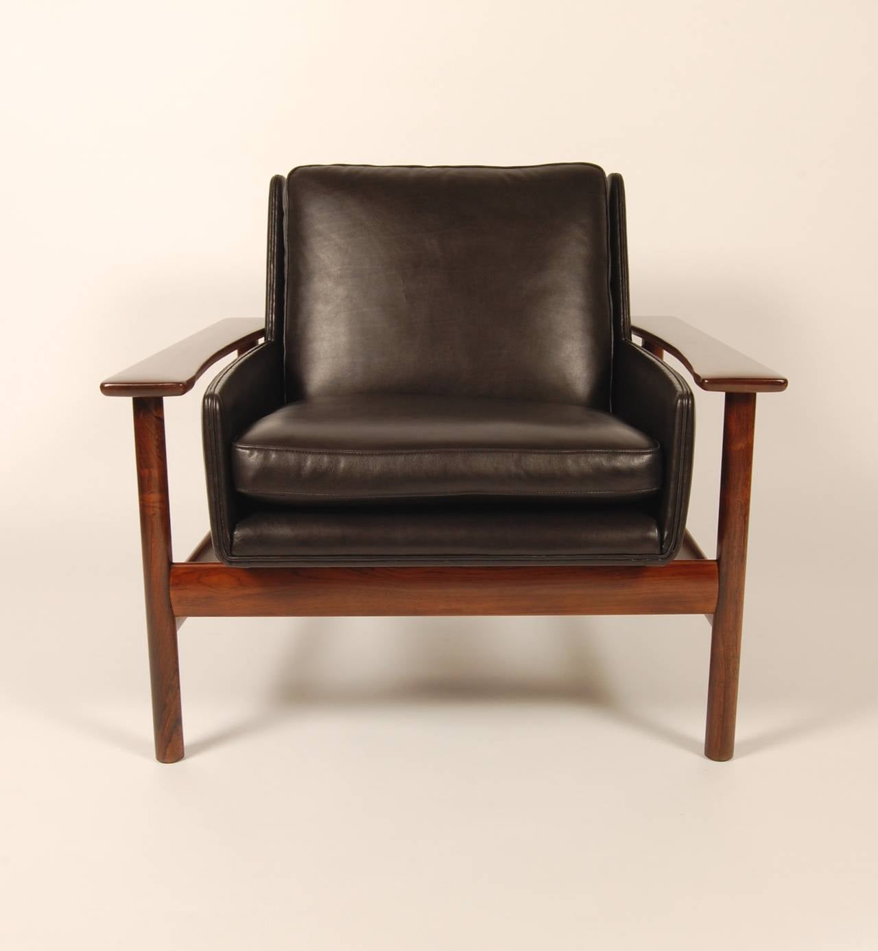 Norwegian Dokka Rosewood and Leather Lounge Chair Scandinavia Modern