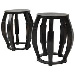 Pair of Woodern Asian Drum Stools / Side Tables