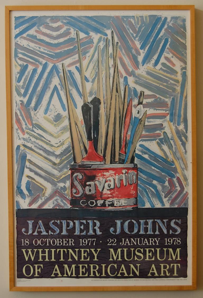 Original offset lithograph poster designed by Jasper Johns for his 1977 exhibition of his work at the Whitney Museum. Printed by Telamon Editions Limited of West Islip, New York in 1977.