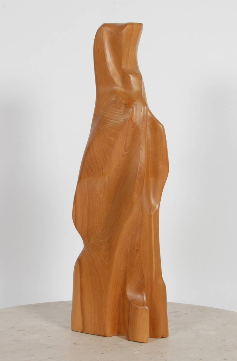 Abstract wood craving with many contours and forms that interact with the graining. Signed Janklow, perhaps the work of Leonard Janklow (American, 1919-2006).