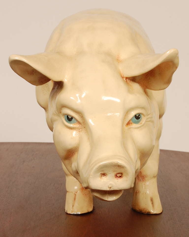 Plaster model pig, most likely a point of purchase display piece used either in a butcher shop or perhaps a feed store. Great detail with an in gauging  presence.