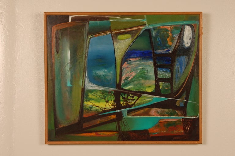 Surrealist Abstract oil painting by Doris Hodgson Bothwell, born in San Francisco on May 3, 1902. She moved to San Diego in 1911 where her neighbors Anna and Albert Valentien first sparked her interest in art. In 1921 Bothwell returned to San