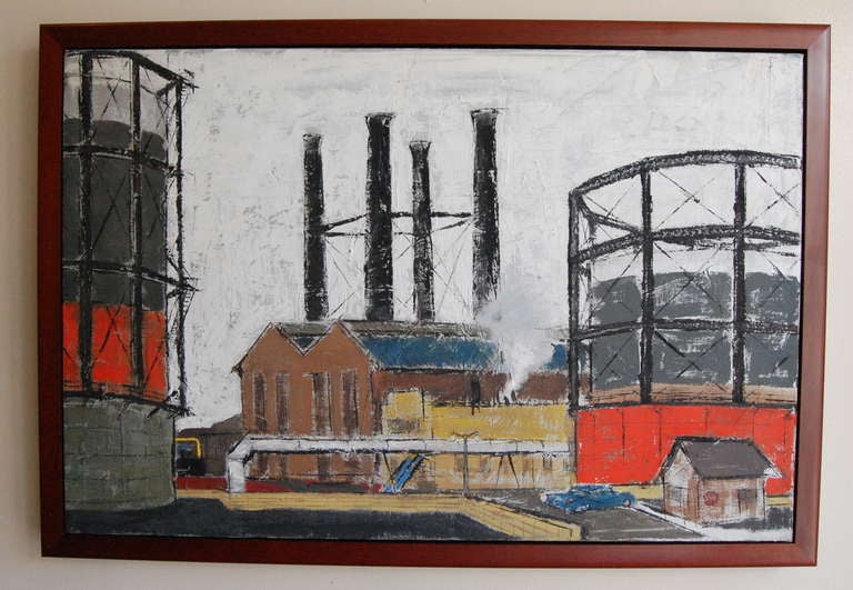 Bay Area artist Jerry Opper student of David Park, painted until about the mid 1950's and then retired from painting to pursue other interests. Newly framed, the subject matter is of an factory in the Bay Area during the late 1940's.