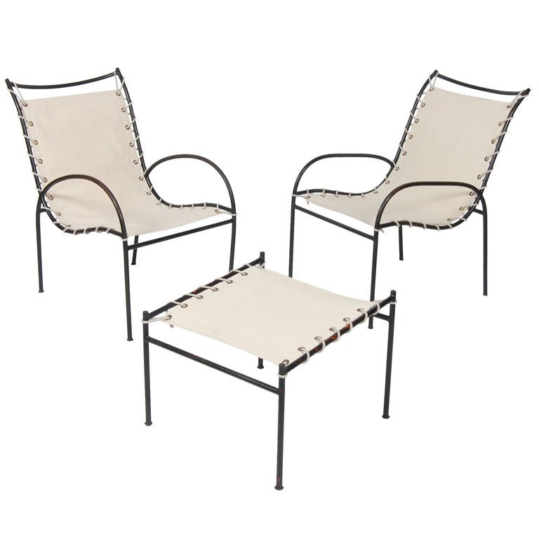 Robert Lewis Patio Chairs and Ottoman at 1stDibs