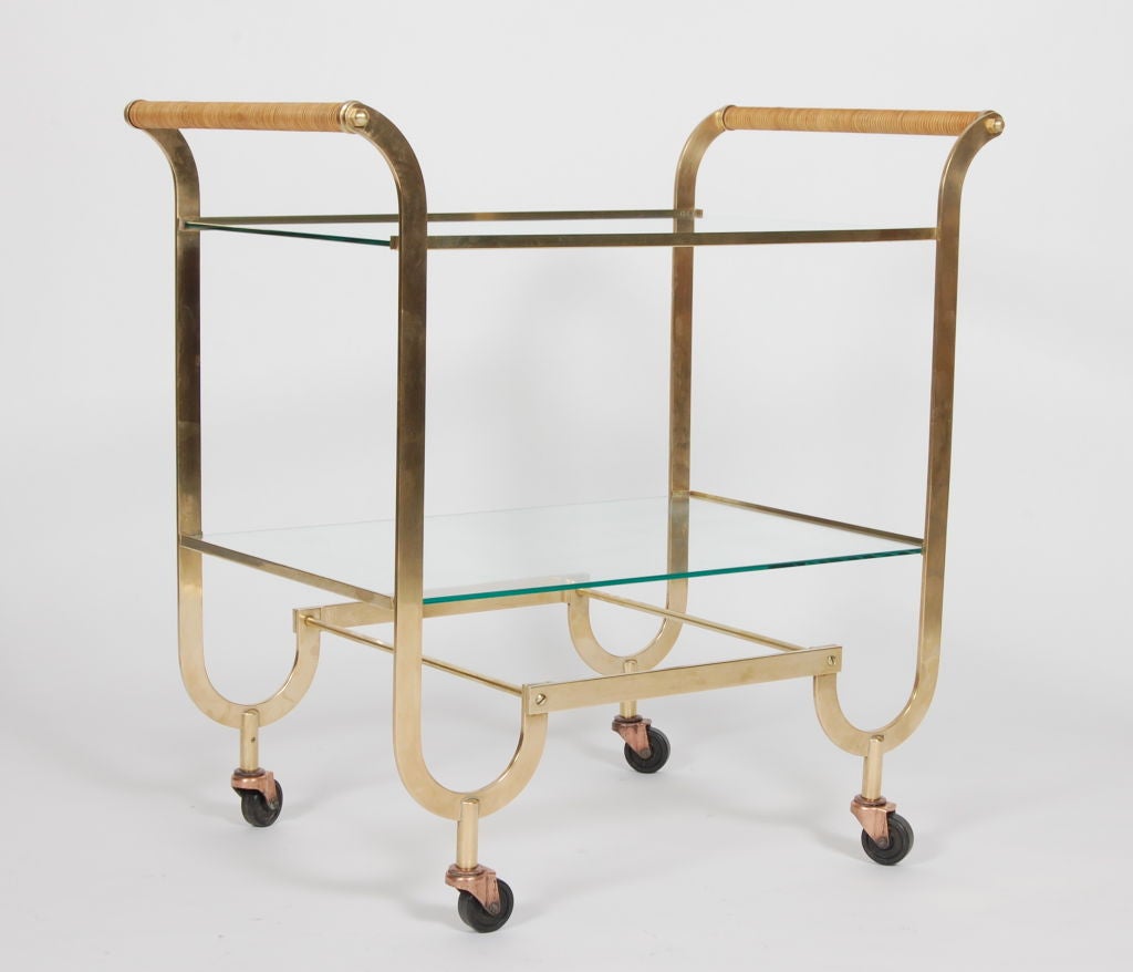 20th Century Brass and Cane Bar Cart