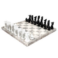 Modernist Ceramic and Marble Chess Set