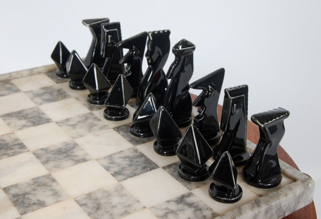 Modernist Ceramic and Marble Chess Set 1