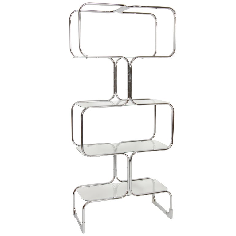 Tricom Italian 1970's Chrome & Glass Etagere