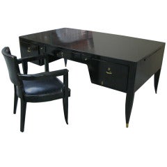 Important Black Lacquer Desk And Chairs attr to Dominique, Circa 1935