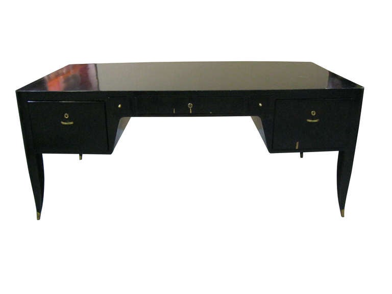 French Important Black Lacquer Desk And Chairs attr to Dominique, Circa 1935