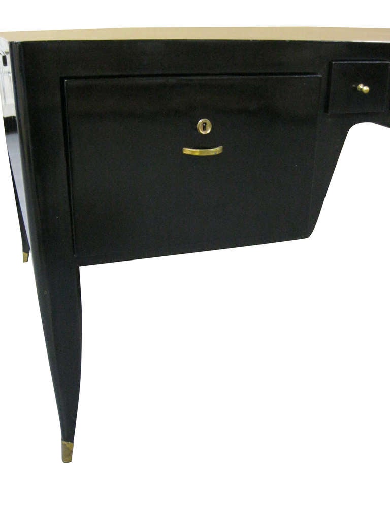 Important Black Lacquer Desk And Chairs attr to Dominique, Circa 1935 1