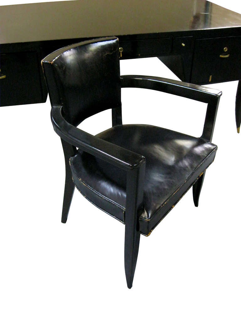 Important Black Lacquer Desk And Chairs attr to Dominique, Circa 1935 2