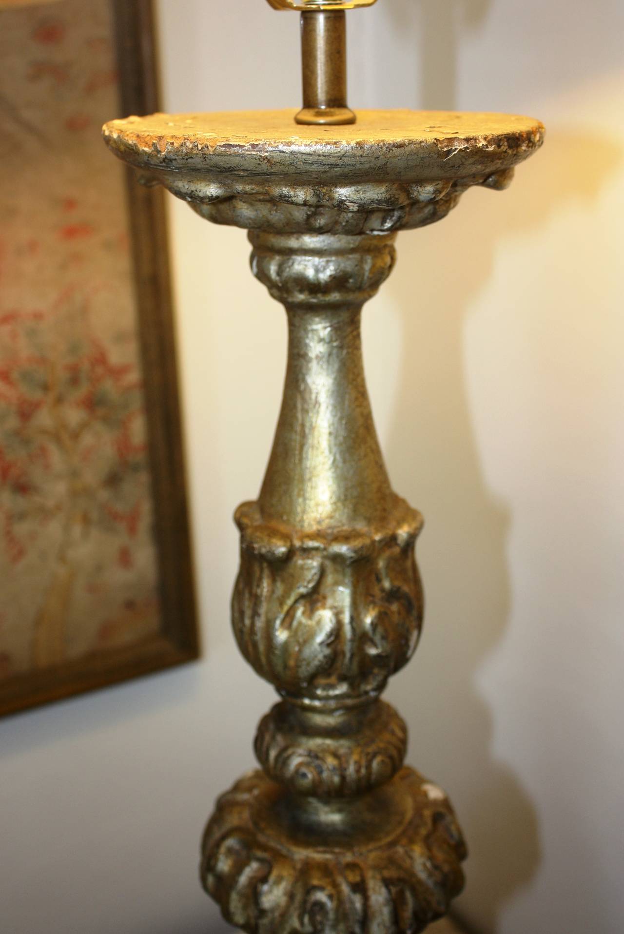 Large 18th Century Italian Silver Gilt Candlestick Lamp In Good Condition In Doylestown, PA