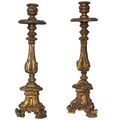 Mid-18th Century Italian Candlesticks, Giltwood