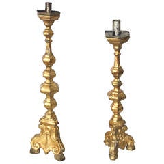Odd Pair of Italian Giltwood Candlesticks, 18th Century