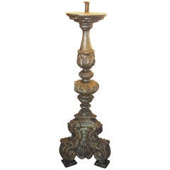 Antique Large 18th Century Italian Silver Gilt Candlestick Lamp