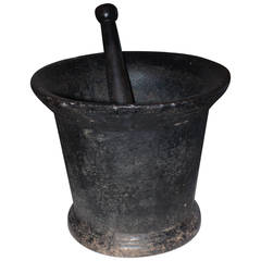 Antique Large 19th Century Cast Iron Mortar and Pestle