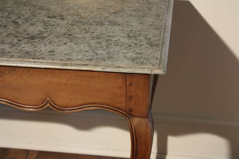 French Louis XV Writing Table in Walnut with Faux Marble Top