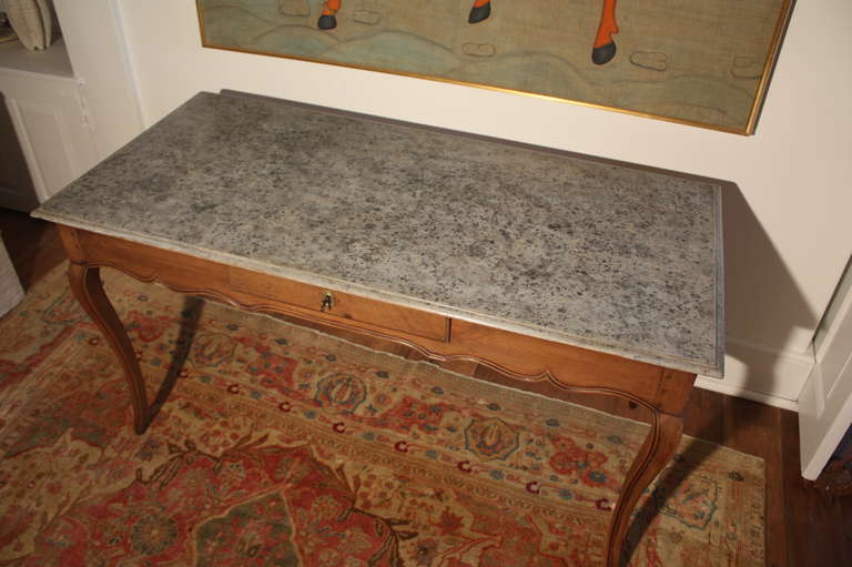 Louis XV Writing Table in Walnut with Faux Marble Top In Excellent Condition In Doylestown, PA