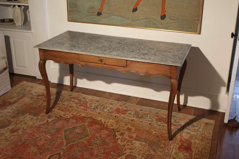 Louis XV Writing Table in Walnut with Faux Marble Top 1