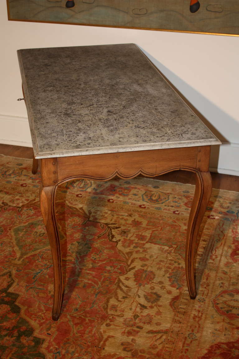 Louis XV Writing Table in Walnut with Faux Marble Top 2