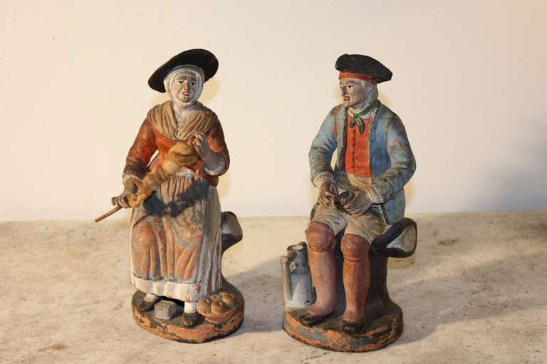 Country Pair of Early 19th Century French Terra Cotta Figures