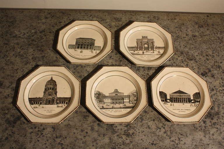 Neoclassical Set of 5 Empire Period French Creil Plates