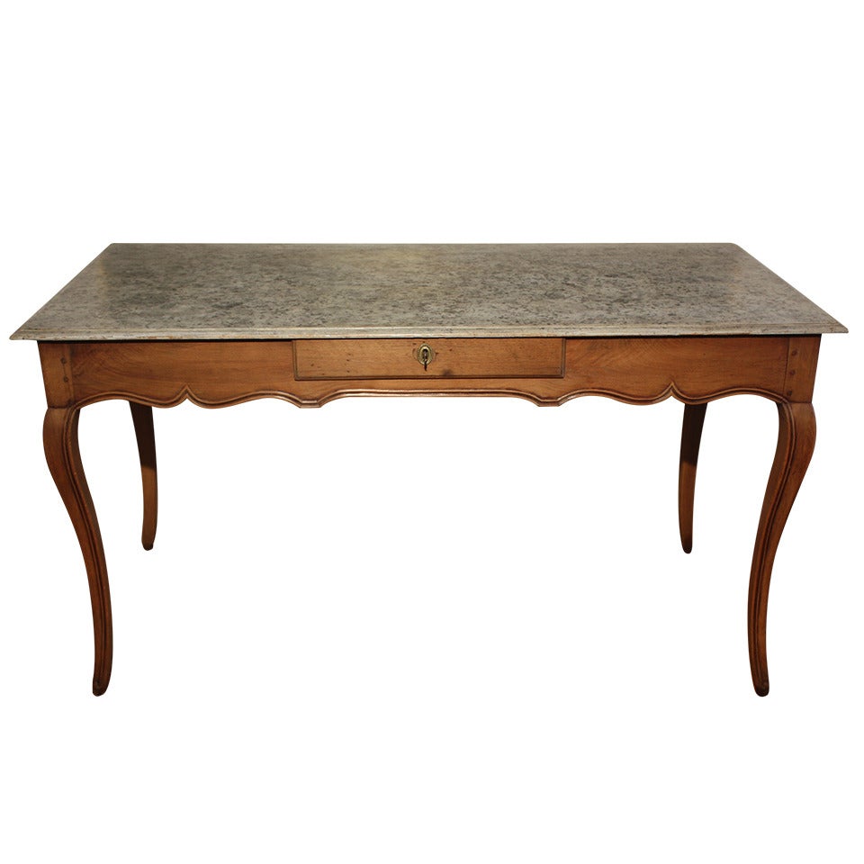Louis XV Writing Table in Walnut with Faux Marble Top