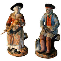 Antique Pair of Early 19th Century French Terra Cotta Figures