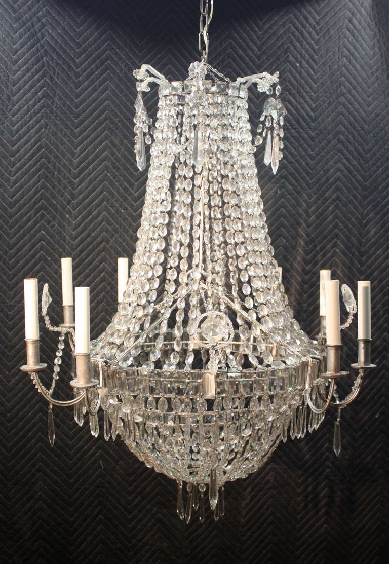 20th Century A Large Louis XVI Style Crystal Chandelier, Electrified