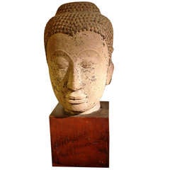 Large Antique Thai Buddha Head In Stone