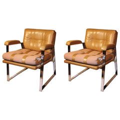 Paire de fauteuils chromés de style Milo Baughman par Patrician Furniture