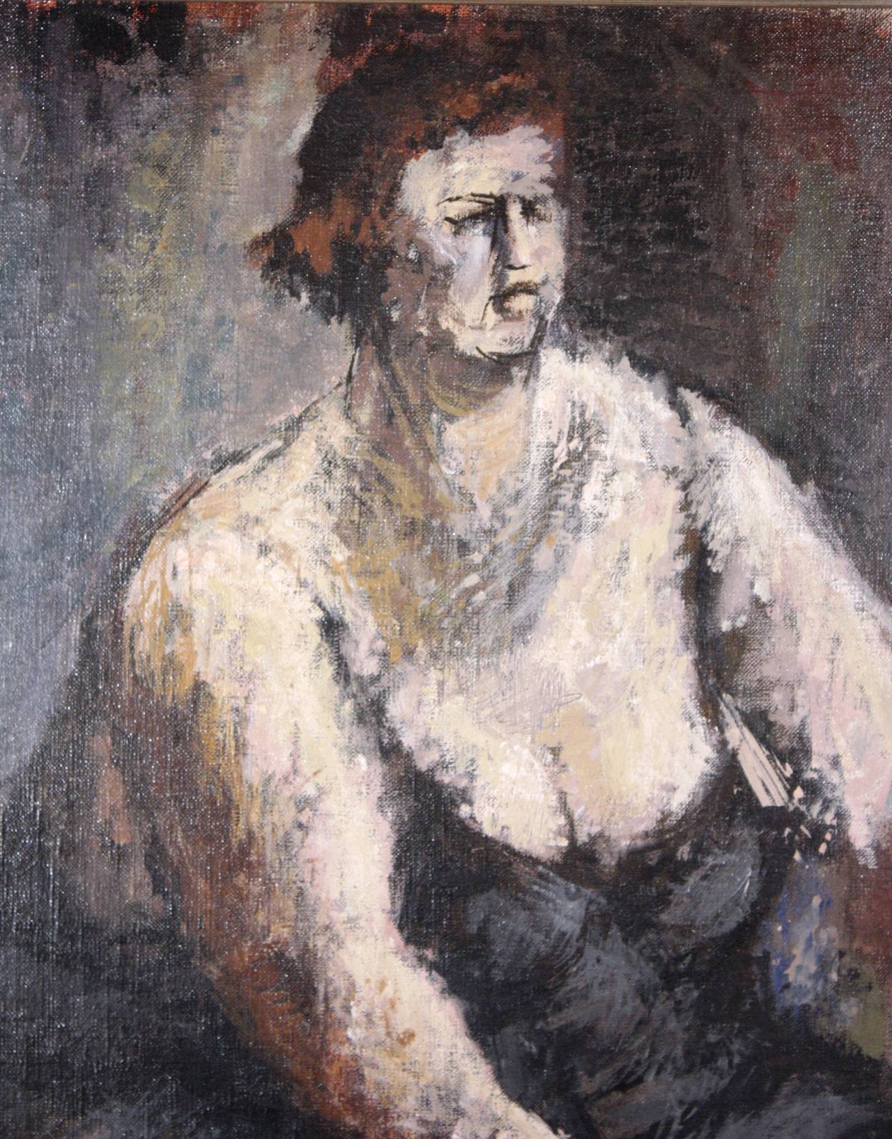 A wonderful oil on canvas portrait of a large seated woman, signed by 