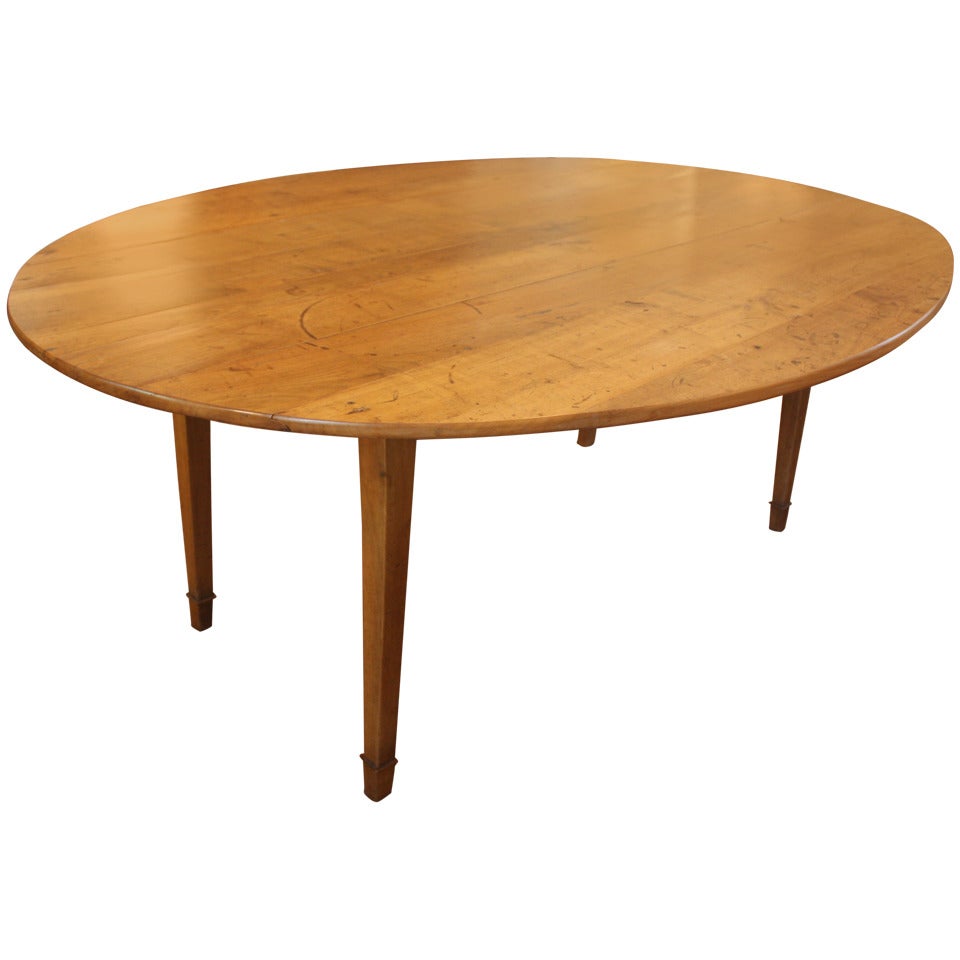 19th Century French Oval Drop-leaf Farm Table