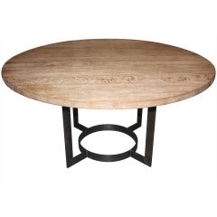 Large Cerused Oak Circular Table With Iron Base