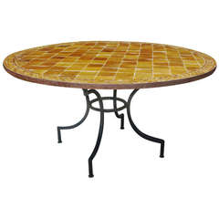 Vintage Circular Tile-Top Garden Table