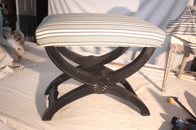 French Ebonized Curule Form Bench